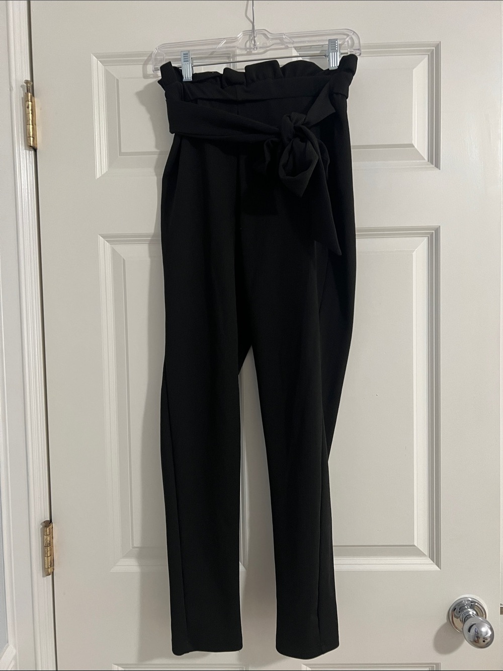SHEIN Black High-Waist Paperbag Tie-Waist Trousers